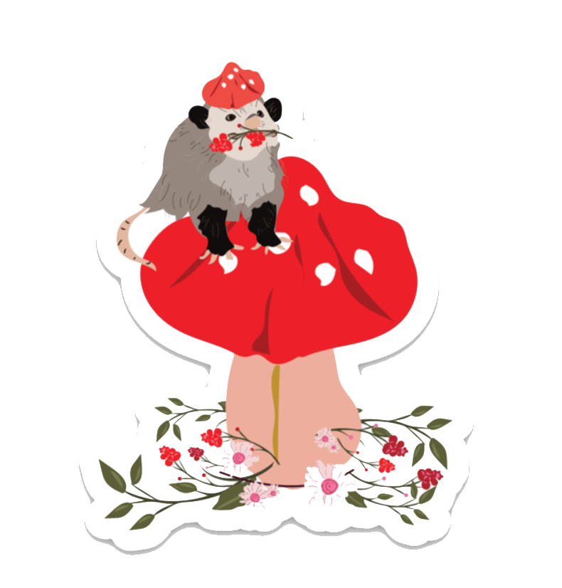 Happy Possum Mushroom Sticker