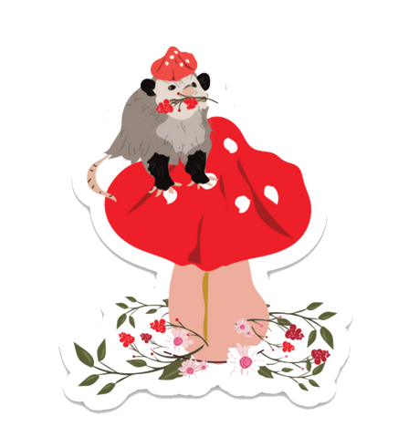 Happy Possum Mushroom Sticker